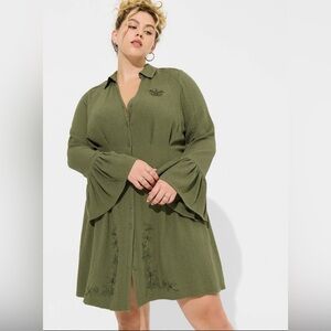 Torrid Outlander Dragonfly Mini Bell Sleeve Collared Shirt Dress 4X Fairy Grunge